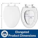 Bemis 7300SLEC Slow Close Toilet Seat, Easy Clean Hinges and Durable Plastic Seat, Made in USA, Elongated, White