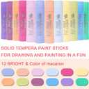 TBC The Best Crafts Paint Sticks, 12 Colors Pastel, Washable, Non-toxic, Tempera Paint Sticks for Kids and Students, 0.04 Ounce