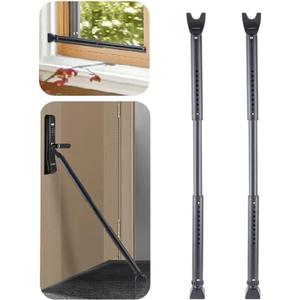 HoneSecur 2 Pack 2in1 Door Security Bar & Sliding Patio Door Stopper Security Jammer Bar Child Proof Adjustable Constructed of High Grade Iron Window Doors Security Bars, Black