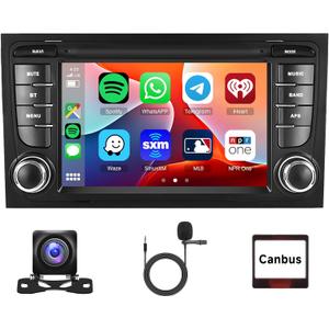 2+64G Android Car Radio Stereo for Audi A4 S4 RS4 B5 B6 B7 Seat Exeo 2002-2012 with Wireless Carplay Android Auto, 7'' Touchscreen Head Unit Mirror Link WiFi GPS Bluetooth FM RDS EQ Backup Camera SWC