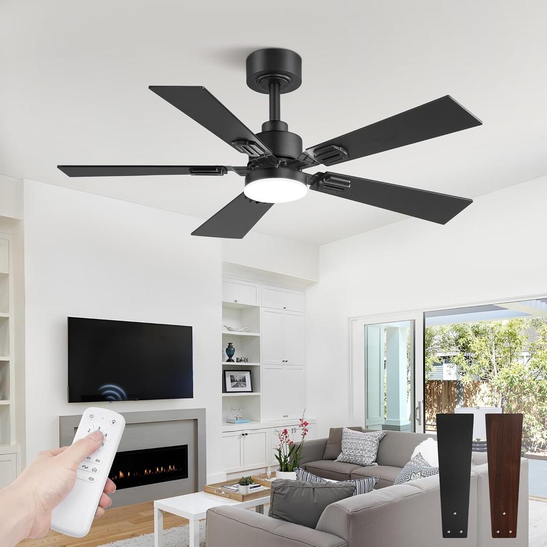 Fanbulous 42 Ceiling Fans with Lights and Remote, Modern Low Profile Ceiling Fans with Dimmable 3CCT Quiet DC Motor, Reversible Celing Fan with 6-Speeds Timer for Bedroom(Black)