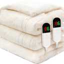 Premium Heated Blanket Queen 84"90",Ultra Cosy Soft Electric Blanket with 8 Heating Levels,Dual Control Plush Fast Heating Faux Rabbit Fur for Bed & Couch - Auto Shut Off,Machine Washable(Beige)