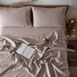 LBRO2M 100% Linen Sheet Set 16" Deep Pocket King Size,Bed Sheets 4 Piece Sets,Solid Color Natural Flax Bed Sheets Soft Breathable Bedding, All Season (King, Mauve Desert)