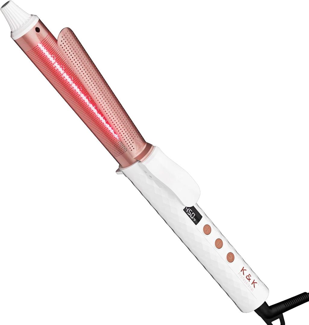 K&K Infrared Curling Iron Wand, 1 Inch Ceramic Tourmaline Coating Produces Classic Curls, Airflow Styler Hair Curler, Digital Temperature Display, 30s Fast Heat, Dual Voltage, for Short Hair