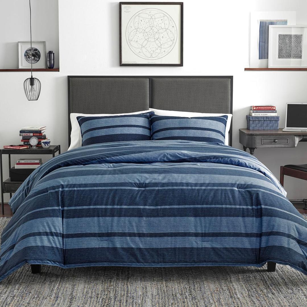 Nautica - Twin/Twin XL Comforter Set, Reversible Cotton Bedding with Matching Sham, Medium Weight for Year Round Use, Dorm Essentials, Oeko-Tex Certified (Longpoint Blue)