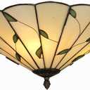 16 Inch Tiffany Style Green Leaf Glass Ceiling Light Fixture Kitchen Light Fixtures Classical Lamp Flush Mount Ceiling Light LED Chandelier (Green Leaf B)