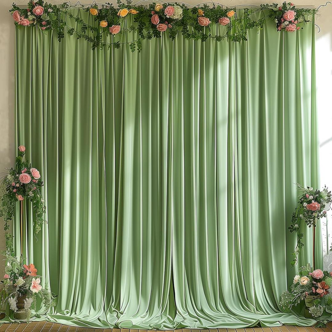 10x10FT Wrinkle Free Sage Green Backdrop Curtains for Parties Green Curtain Backdrop for Baby Shower Green Drapes for Birthday Party Photography Background Soft Fabric 5ft x 10ft, 2 Panels