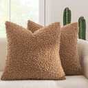 MIULEE Pack of 2 Throw Pillow Covers 18x18 Inch Brown Faux Fur Decorative Sherpa Pillow Covers Fuzzy Accent Soft Sheepskin Fleece Cushion Cases for Boho Home Decor Couch Living Room Bed