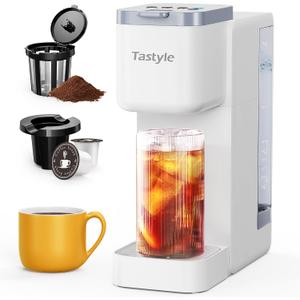 Single Serve Hot & Iced Coffee Maker with Strong Brew, 40oz Removable Reservoir, 6 Brew Sizes, Compatible with K Cup and Grounds, Compact for Home, Office, RV and Dorm, White (2.0 Version)