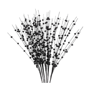 Felice Arts 6 Pack Black Artificial Glitter Berry Stems 15.7" Fake Decorative Glitter Sticks for Thanksgiving Table Runner Xmas Tree Vase DIY Wreath Crafts Fireplace Decor