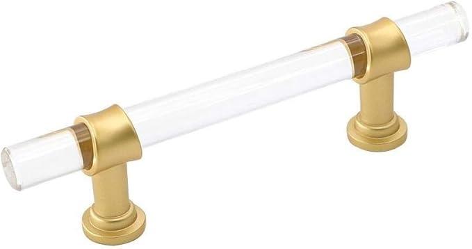 goldenwarm 10 Pack 4 Inch Matte Gold Cabinet Pull Clear Acrylic Furniture Hardware Glass Cabinet Hardware for Kitchen Cupboard Bathroom