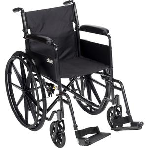 Drive Medical Silver Sport 1 Folding Transport Wheelchair - Lightweight Mobility Support - Full Armrests - Removable Swing-Away Footrests - Durable Steel Construction - Compact Folding Frame - Black
