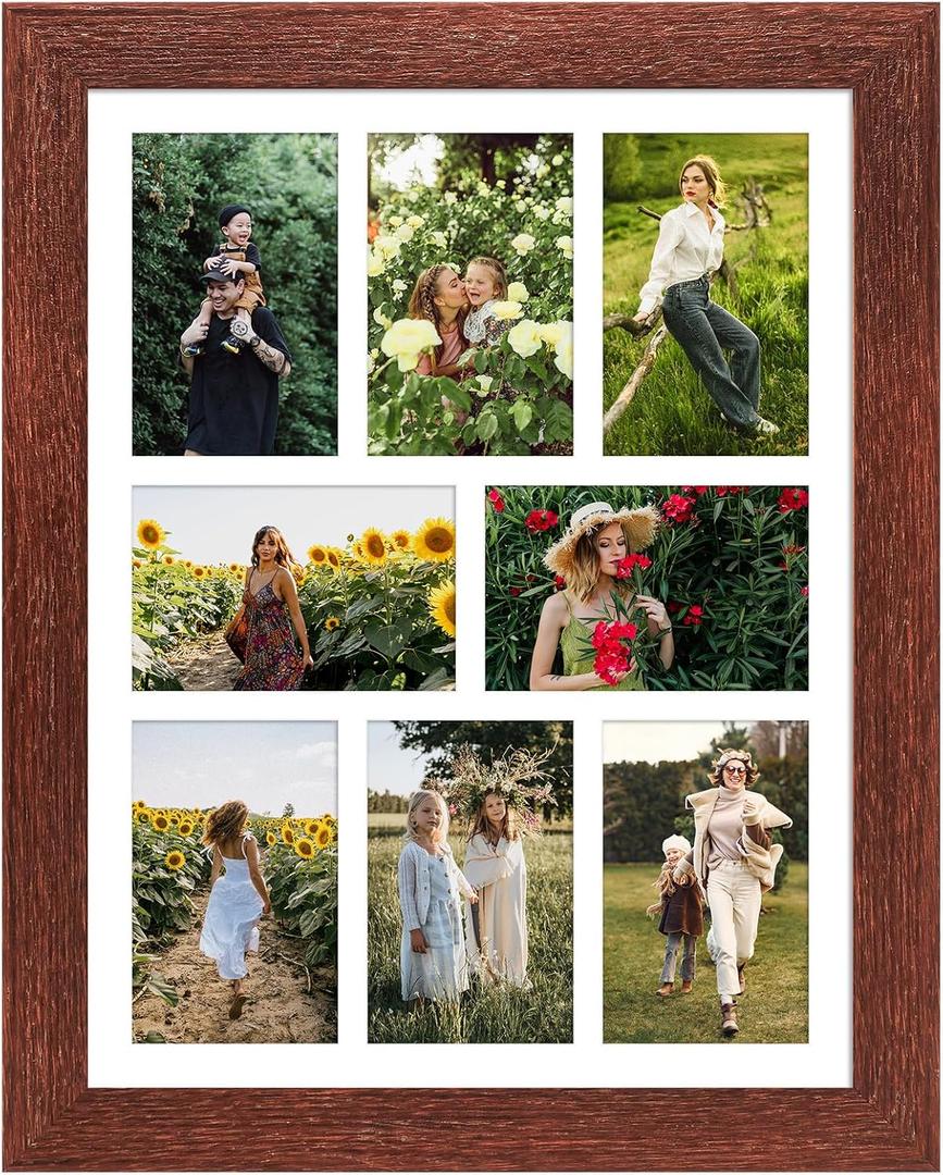 13x17 Picture Frame Display 8 opening 4X6 Picture Frame Collage,Multi Photo Frame with Mat,Plexiglass,Wall or Tabletop Decor,Walnut Wood Grain
