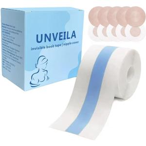 4 x Clear Boob Lift Tape Bra Breast Tape, Invisible Breast Lift Tape Boobtape for Large Breasts Body Boob Tape for Strapless Dress with 5 Pairs Nipple Covers