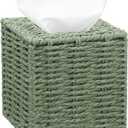 Sage Green Tissue Box Cover Square Natural Paper Rope Hand Woven Tissue Box Holder for Bathroom Living Room Bedroom Kitchen Table Desk Office Boho Home Decor