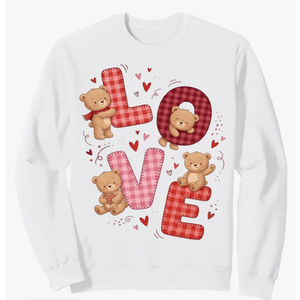 Cute Teddy Bear Women Valentines Shirt Girl Love Heart Sweatshirt, L