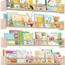 Dixryaus 34Inch Nursery Book Shelves Wall Mounted, Floating Book Shelf for Kids Coat Rack with 6 Hooks, Wall Hanging Shelf for Baby Nursery Room Organizer, Patent Number:US-D1058229-S(4, Burlywood)