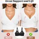 Womens Seamless Bras No Underwire Supportive Wireless Push Up Full Coverage Bralette Comfort Scalloped T-Shirt Bra (Black)
