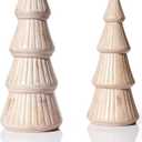 WONDROUS' DECO Wooden Christmas Tree Figurine, Tabletop Pink and Gold Tree Figurine, Set of 2 Desk Centerpieces for Christmas Decor