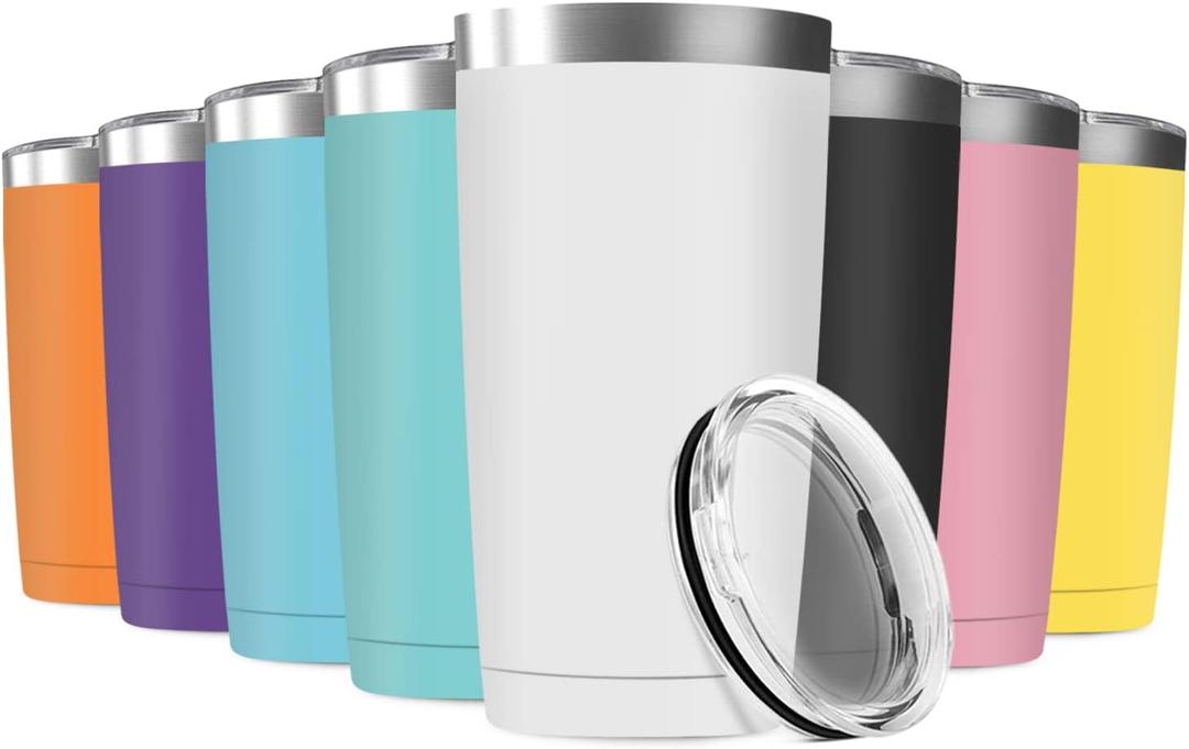8 Pack 20oz Tumbler Vacuum Insulated Travel Mug with Lids, Stainless Steel Double Wall Bulk Cup for Home, Office, Outdoor Suitable for Vehicle Cup Holders