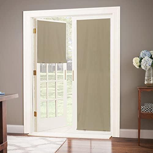 LazBlinds 100% Blackout Door Curtain, No Tools No Drill Cordless Blinds for Windows, Thermal Insulated UV Protection Privacy Window Curtains for French Door Front Door(26''W x 68''H, Beige, 1 Panel)