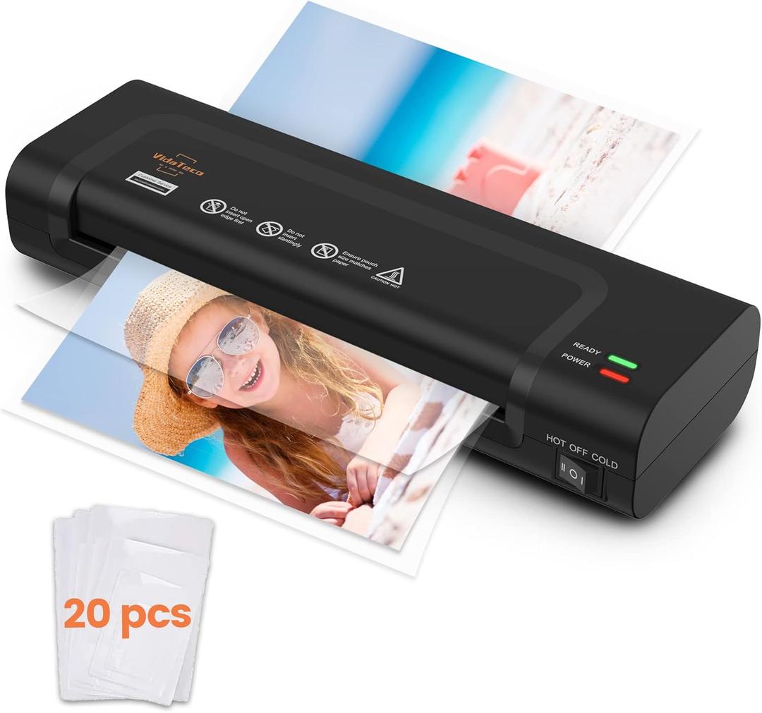 VidaTeco 9-inch Laminator Machine with 20 Laminating Sheets, Laminating Machine 8.5 x11 with 2-Min Faster Preheat, Small Personal Laminator for Teachers, Office, School, Black