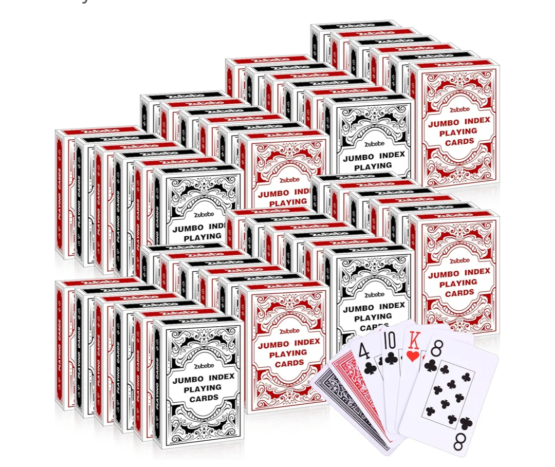 Zubebe 48 Pack Playing Cards Bulk Deck of Cards Jumbo Index Red and Black Standard Playing Poker Size Travel Playing Item for Activities Party Supplies Games Novelty Gift