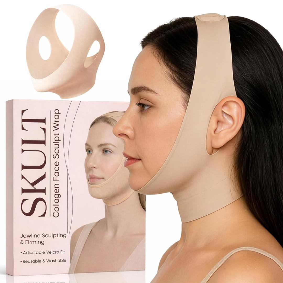 SKULT Collagen Face Sculpt Wrap, Reusable & Washable Face Mask for Wear While Sleeping, Skin-Friendly and Breathable, Supports Jawline Sculpting & Firming (White)