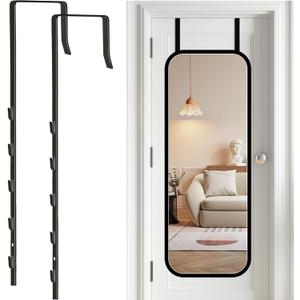 Over-The-Door Mirror Hanger, Adjustable 13.6 in Door Mirrors Hanger with Protective Lining, Prevent Scratches, 2 Pcs Door Brackets Perfect Height and Fit (Mirror Not Included) - Black