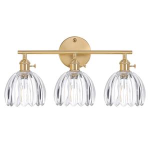 Bathroom Light Fixtures, 3-Light Brass Vanity wall Light Over Mirror with Clear Tulip Glass Shade for Bedroom Living Room (Bulb Not Included)