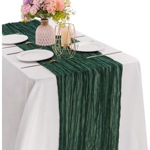 2 Pack Dark Green Cheesecloth Table Runner 10FT Boho Gauze Fabric Table Runner Vintage Rustic Sheer Runners for Wedding Party Bridal Baby Shower Birthday Holiday Home Decor