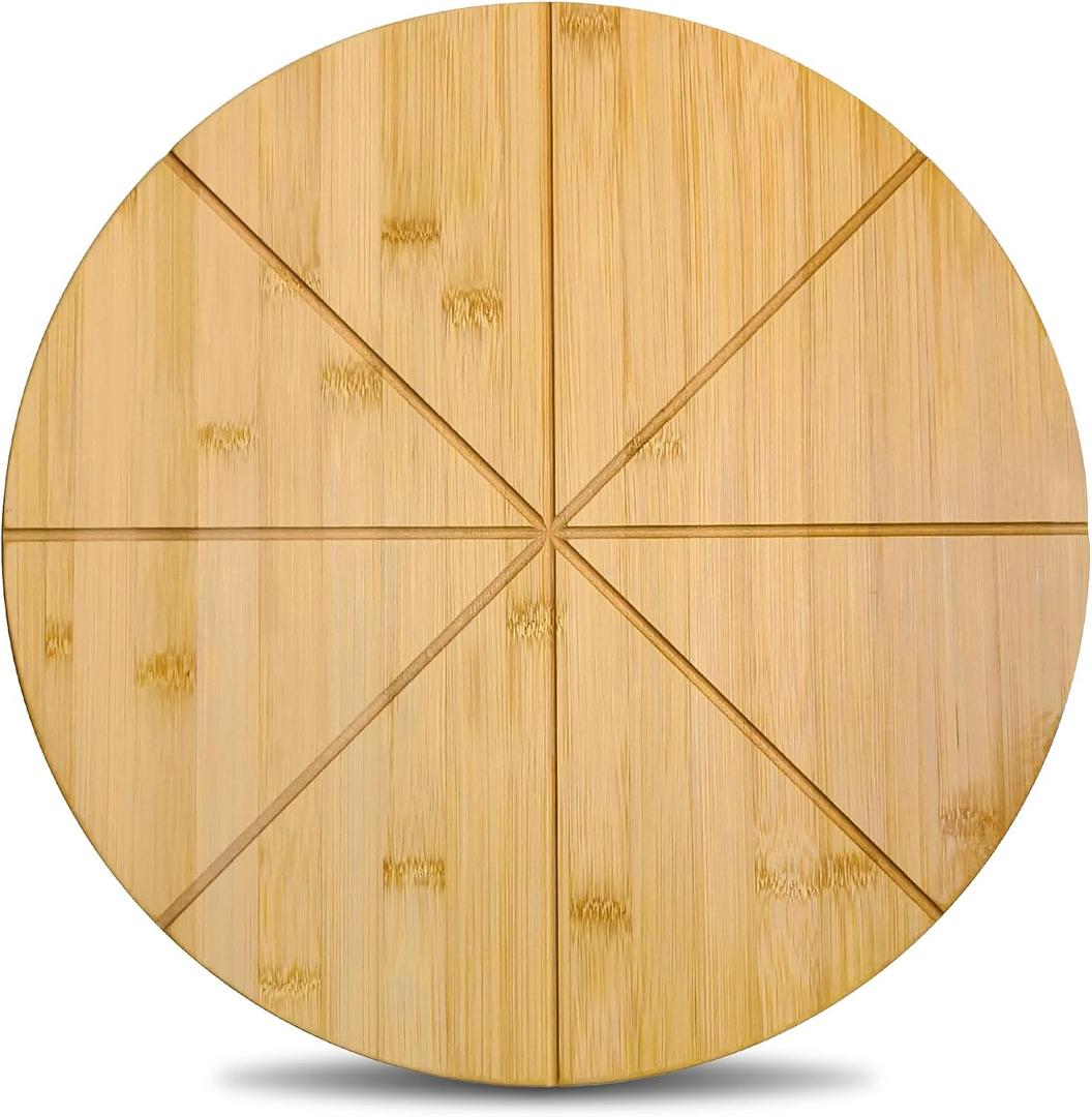 20" Pizza Cutting Board Double Round Sided 20incn Extra Large Bamboo Pizza Cutting Board with Grooves, Wooden Serving Platter Tray for Pizza Prep, Pizza Oven Accessories