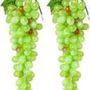 2bunches Green Large Bunch Artificial Grape Lifelike Artificial Grapes Decor Hanging Rubber Grape Bundles Rubber Grapes in for Wedding Kitchen Photography Decoration(85Grains 12 inches)
