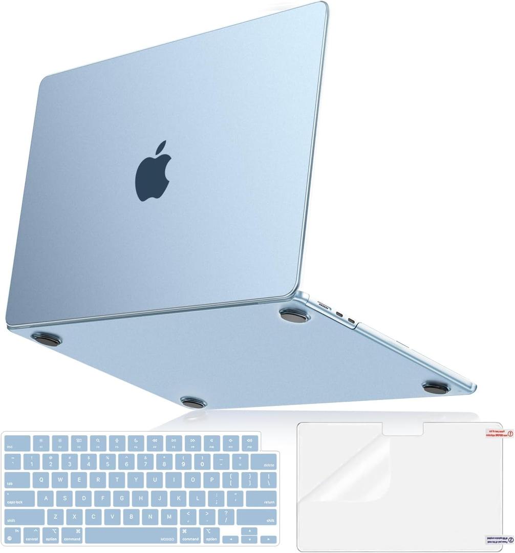 MOSISO Compatible with MacBook Air 13 inch Case 2025 2024 2023 2022 M4 A3240 M3 A3113 M2 A2681, 100% Match Official Color, Slim Hard Case&Keyboard Cover&Screen Film for MacBook Air 13.6, Sky Blue Clear