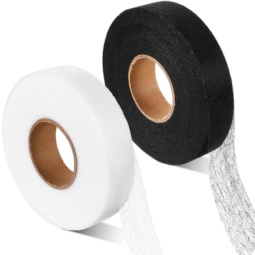 140 Yards 1 inch Iron On Hemming Tape No Sewing Fusing Hem Tape 2 Rolls Iron Hemming Tapes Adhesive Fusible Tapes for Pants Clothes Curtains (White, Black)