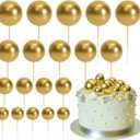 ASTARON 20 Pcs Ball Cake Topper Decorations Mini Balloons Cake Topper Sticks Gold Cake Picks Cake Balls for Graduation Wedding Birthday Cake Decorations