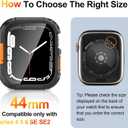 YIJDACASE Rugged Waterproof Case for Apple Watch SE 3/SE 2/SE, Series 4 5 6 44mm, Built-in HD Tempered Glass Screen Protector, Metal & PC Bumper Shockproof Full Protective Cover, Black/Orange