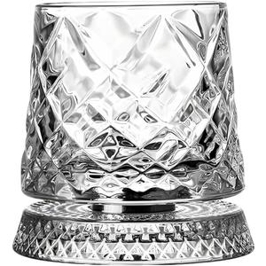 360 Rotating Old Fashioned Whiskey Glass Set - Spinning Crystal Tumbler with Sword-Engraved Design & Illuminated Stress Relief Base, 2-Piece Rotatable Cocktail Glass for Birthdays,Fathers Day Gifts
