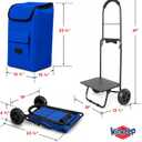 Shopping Cart, Super Loading Grocery Trolley, 220 lbs Capacity, Foldable Cart with Extra Large 55L Shopping Bag Portable Grocery Utility Cart with Adjustable Bungee Cord (Blue)