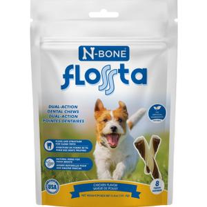 Bone FLOSSta Dental Chews for Dogs Chicken Flavor, No Dyes, Grain-Free, Breath Freshening, Plaque & Tartar Control, Digestible Teething Aid 6.4 oz Bag, Made in USA BBD 09/N1/2025