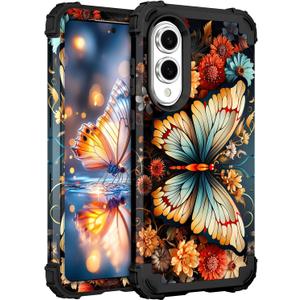 Hocase for Galaxy S25 Edge Case, Heavy Duty Shockproof Protection Soft Silicone Rubber+Hard Plastic Bumper Hybrid Protective Case for Samsung Galaxy S25 Edge (6.7") 2025 - Butterfly on Flowers