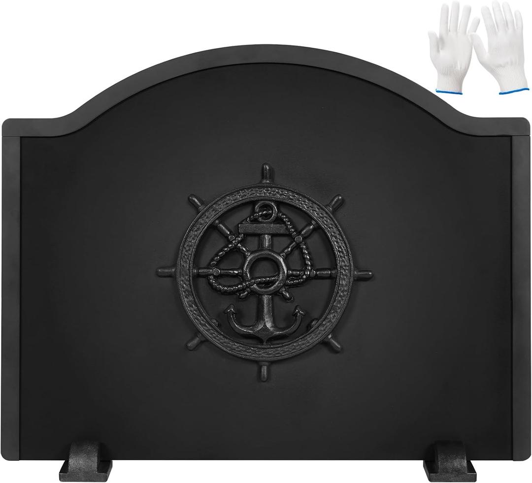 1More Firebacks for Fireplace - Iron Fire Place Back Plates with Feet, 20in Fireplace Heat Reflect, Fireplace Wall Protection.Fireback Decorative Wheel Design