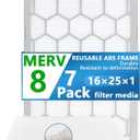 16x25x1 MERV 8 Air Filter,AC Furnace Air Filter,Reusable ABS Plastic Frame, 7 Pack Replaceable Filter Media (Actual Size: 15 3/4" x 24 3/4" x 3/4")