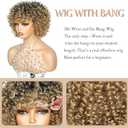Short Curly Wigs Ombre Highlight Honey Blonde Wig with Bangs Glueless Afro Wigs for Black Women Kinky Curly Wig Dark Root to Blonde M1B/27, 4A Curls