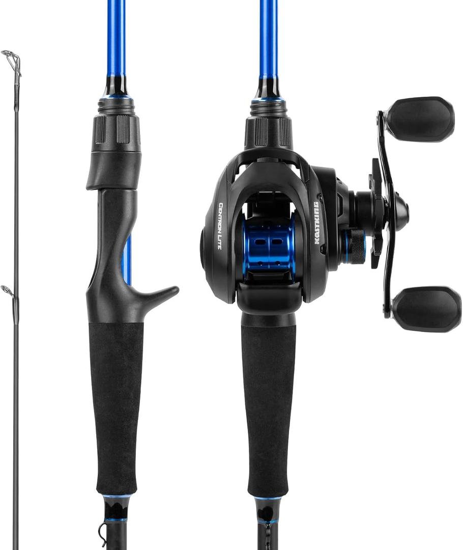 KastKing Centron Fishing Rod and Reel Combo, Spinning & Baitcasting Combos, IM6 Graphite 2Pc Blanks, Stainless Steel Guides with Ceramic Rings, Contoured EVA Handles & Fighting Butt, Cast-7' MH, Right Handed,New