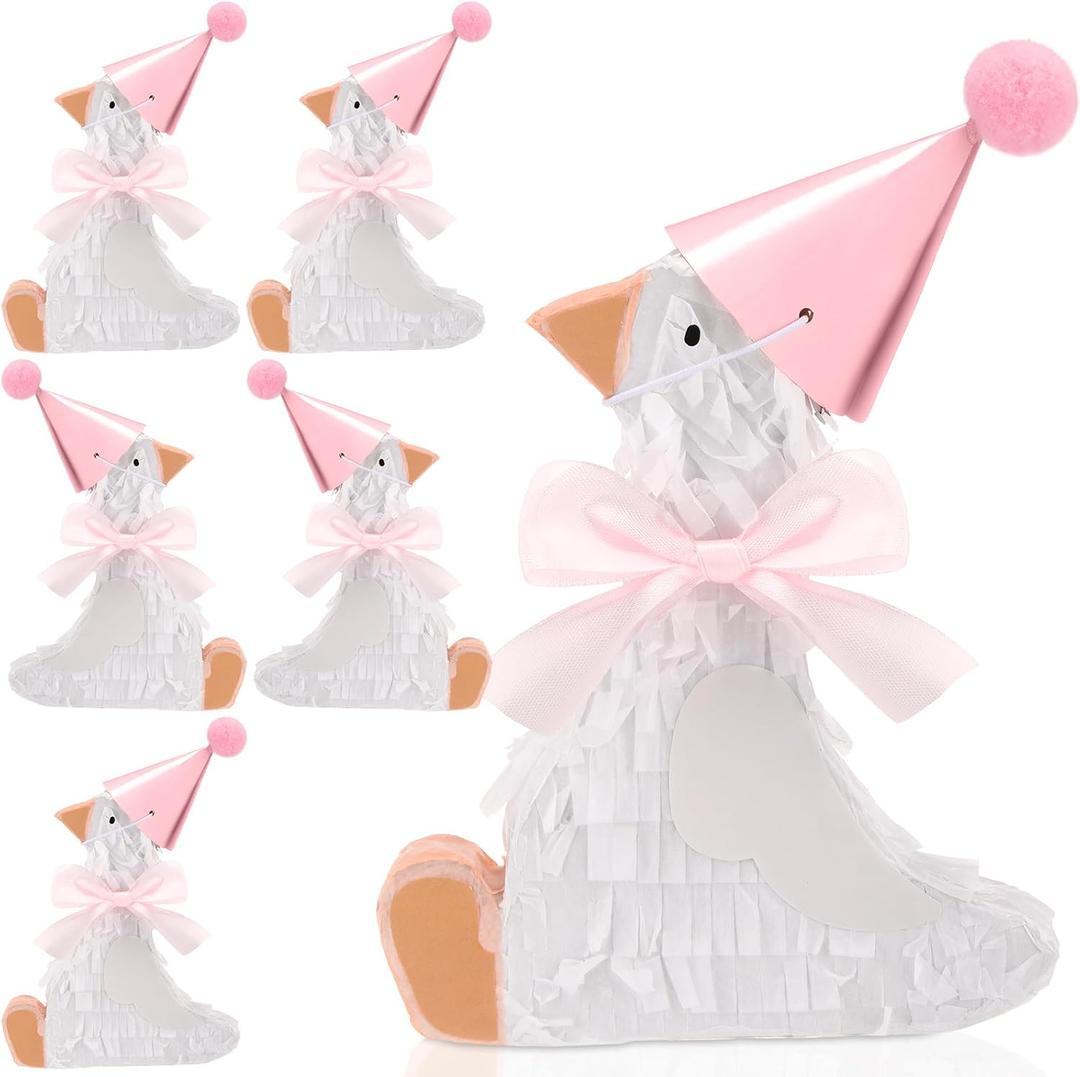 Poen 6 Sets One Silly Goose Birthday Party Decorations 5" x 6" Bow Silly Goose Pinatas Baby Shower Photo Props First Birthday Party Supplies Centerpieces(Pink)