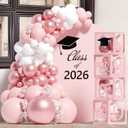 Graduation Decorations 2026,4 Pcs Transparent Balloon Boxes with Letters of GRAD,PROUD OF YOU,Class of 2026 and 130pcs Light Pink Balloons Arch for High School College 2026 Grad Party Supplies