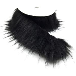 Furryvalley Faux Fur Trim Raccon Fox Fur Ribbon Craft Furry Stripe for Slippers Slides Fringe 2 Yards (Black)