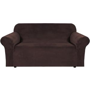 H.VERSAILTEX Stretch Velvet Loveseat Covers for 2 Cushion Couch Covers for Living Room Sofa Covers Slipcovers with Non Slip Straps Bottom, Ultra Thick Comfy Velour (Width 58"-72", Chocolate)