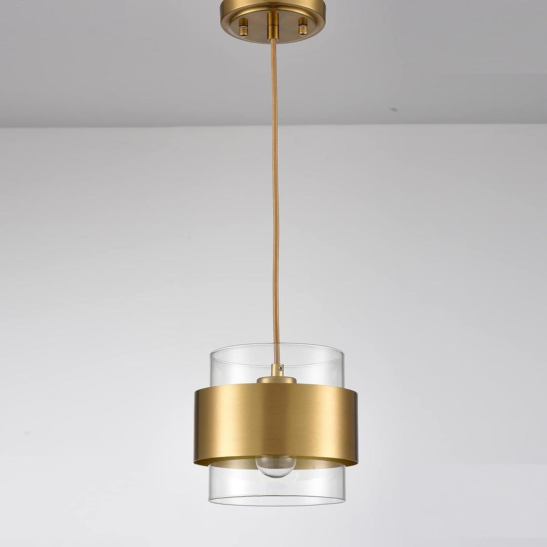 CLAXY Modern Brass Kitchen Pendant Light Height Adjustable Pendant Light Clear Glass Shade, Size: 59" Cord